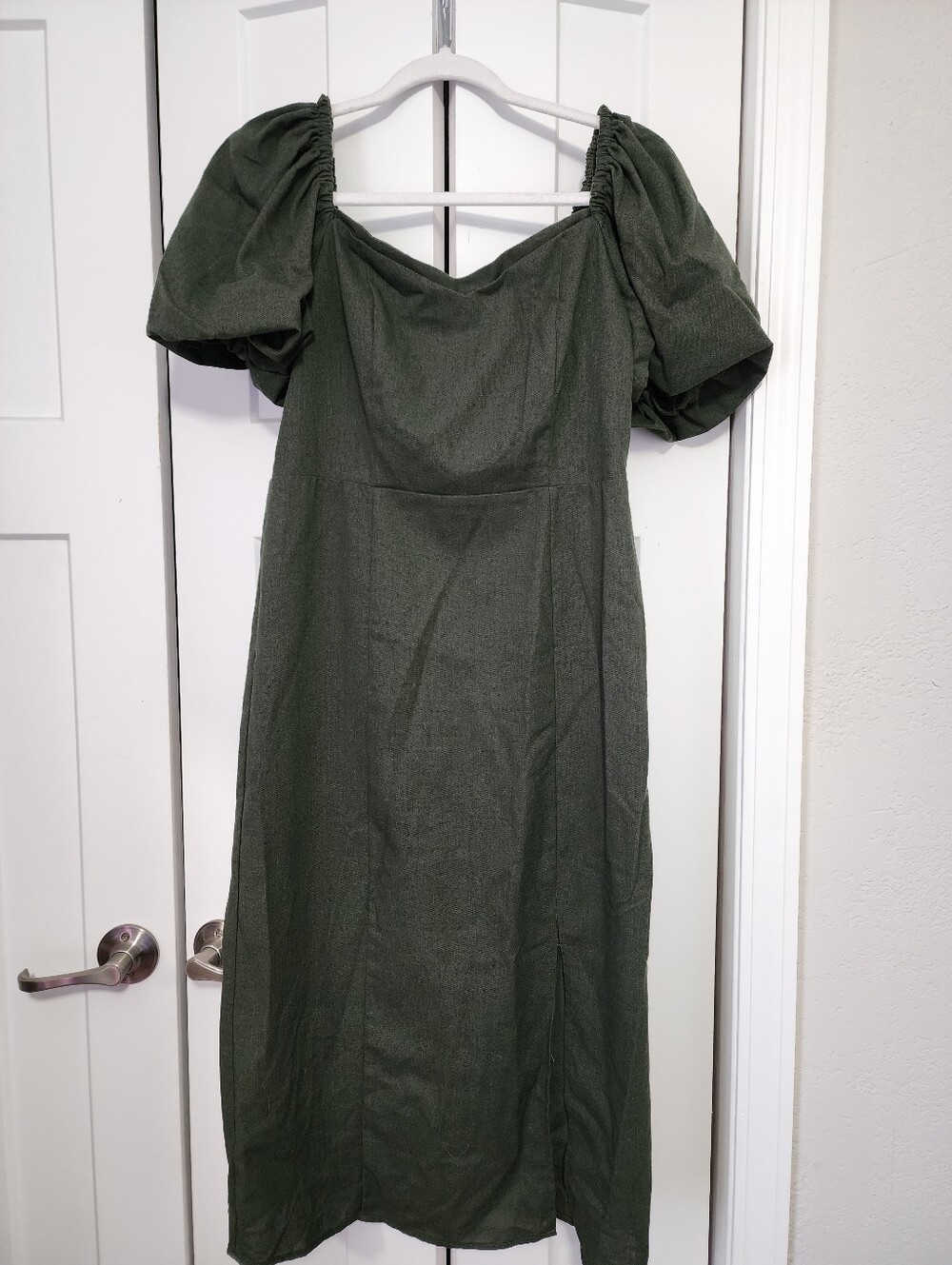 francesca's Olive Green Puff-Sleeve Midi Dress - Women